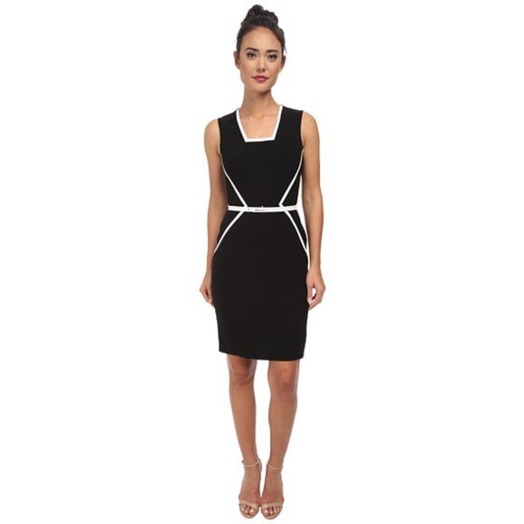 NWT Calvin Klein Women Size 10 Piped Colorblock Square Neck Sleeveless Dress NEW - Picture 1 of 4